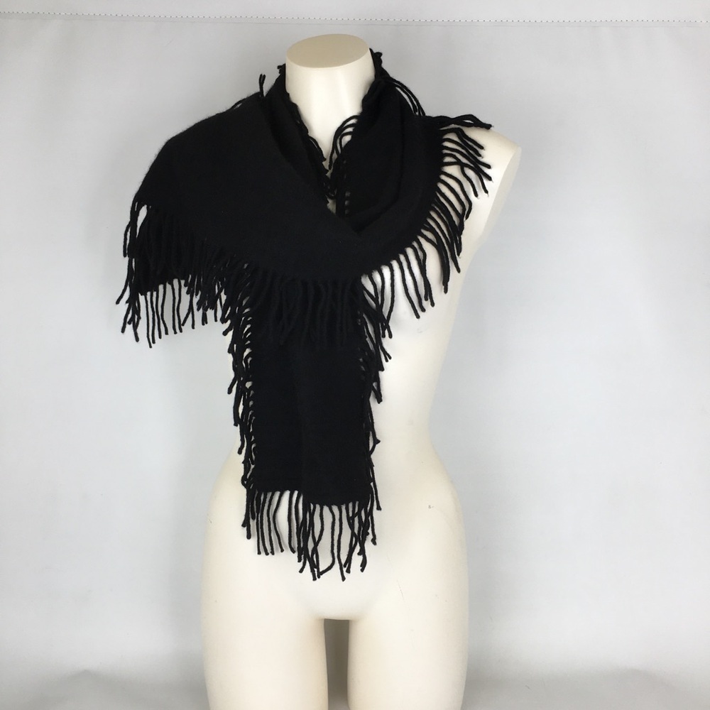Nordstrom Extra Soft 100% Cashmere Scarf Black With Fringe